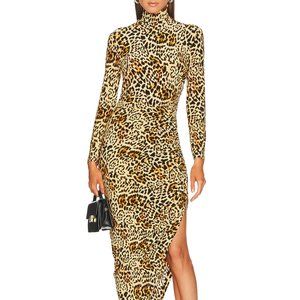 Long Sleeve Turtle Neck Side Drape Gown - Norma Kamali